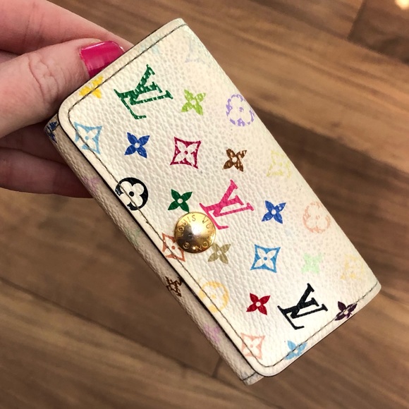 Louis Vuitton AUTHENTIC Multicolore Murakami White Monogram 4 Ring Hook Key Case - Picture 2 of 16